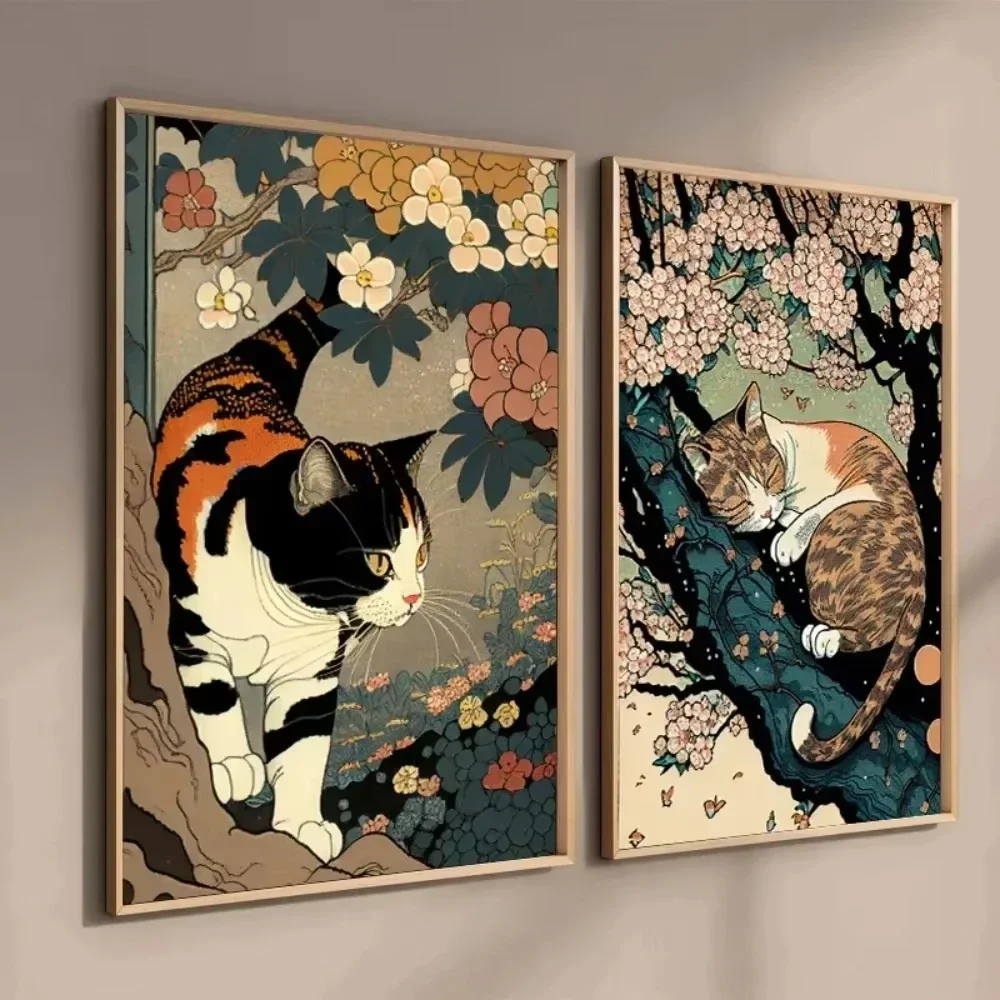 Ölgemälde nach Zahlen Kits japanischer Ukiyo-E-Stil Retro schlafende Katze Zeichnung Leinwand DIY Bilder nach Zahlen Home Decor