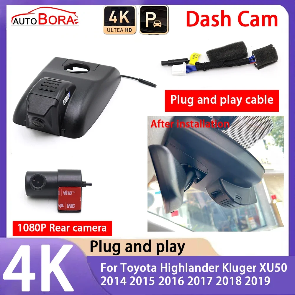 

AutoBora 4K 2160P Plug and Play UHD видеорегистратор ночного видения для Toyota Highlander Kluger XU50 2014 2015 2016 2017 2018 2019