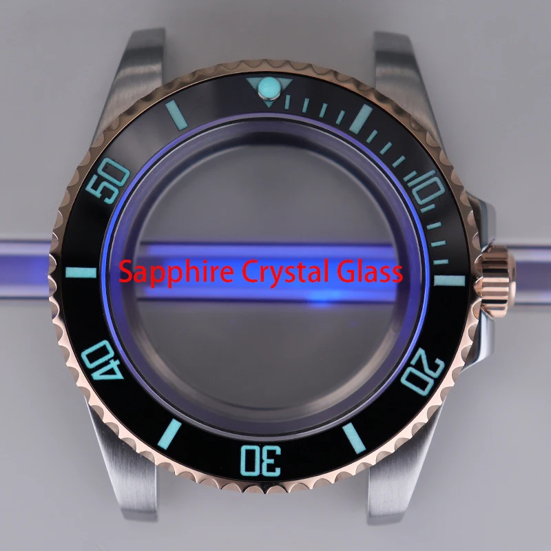 Caja de reloj de plata rosa y oro para Seiko, carcasa de reloj C3 de 40mm con subbisel luminoso de zafiro para Seiko Nh35 Nh34/36 Eta 2824 Miyota 8215, movimiento de 28,5mm