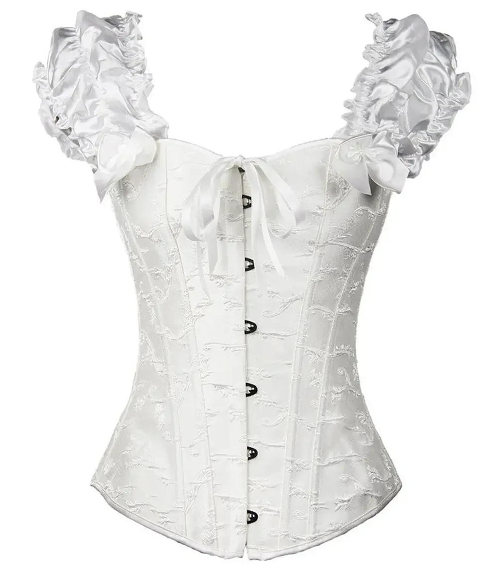 Sexy Strapless Jacquard Corselet Corsets and Bustiers Gothic Lolita Puff Ruffle Sleeve Corset Top Overbust Sexy Bustier Corsage