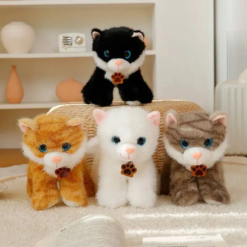 20cm Lifelike Big Eyed Cat Plush Toy Soft Stuffed 4 Colour Realistic Cat Plush Doll Girls Valentine's Day Gift Kid Birthday Gift