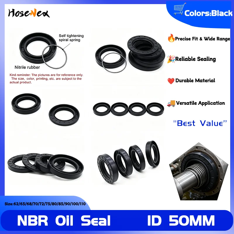 

NBR TC Shaft Oil Seal Double Lip 50x62-110x7-12mm Nitrile Rubber Rotary Seal Gasket for Automotive & Industrial Machinery