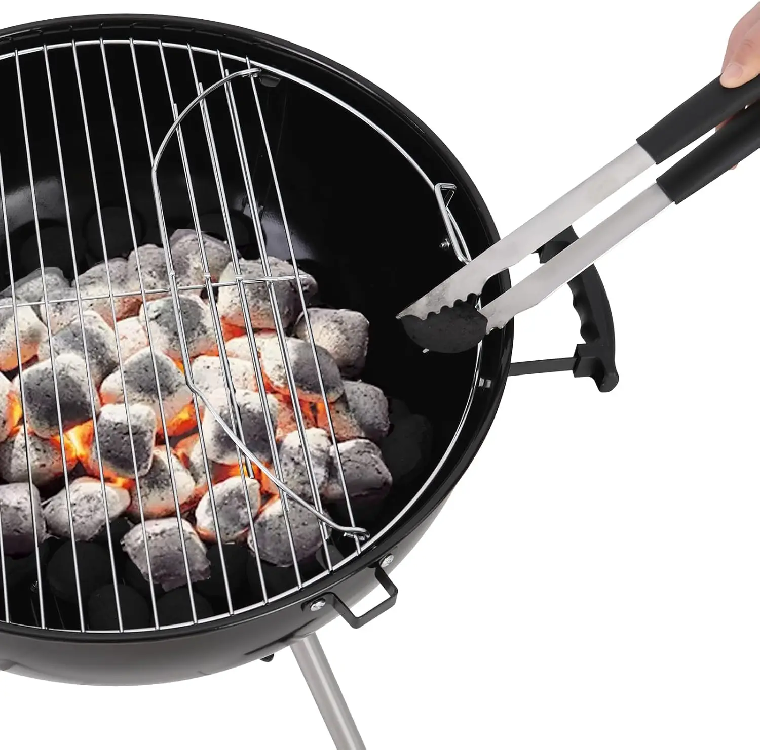 18 inch Kettle Charcoal BBQ Grill with Wheels, Portable Charcoal Grill with Porcelain-Enameled Lid & Ash Catcher for Outdoor Coo