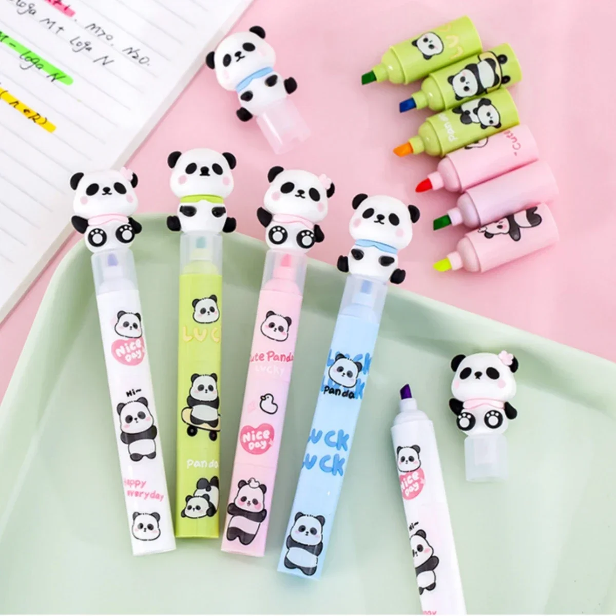 4 pcs/lot Lovely Panda 3 Layer Splicing Highlighters Art Markers Diy Drawing Paint Colored School Office Marker Pens Stationery