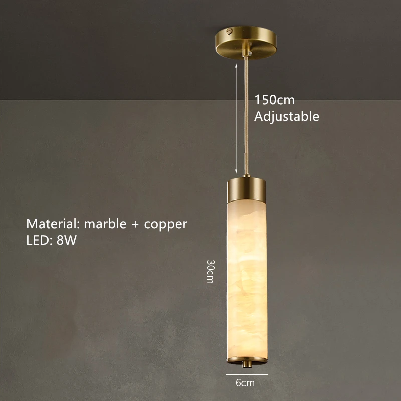 Natural Marble LED Pendant Lights Brass Bedside Bar Dining Room Kitchen Hanglamp Gold Copper Nordic Lamp Cord Adjustable image 3