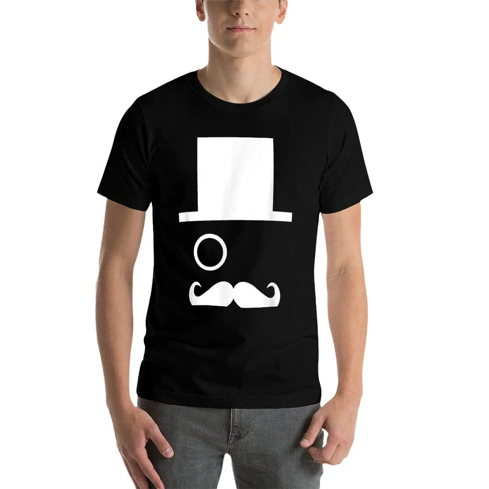 Vintage hoge hoed met monocle ooglens en stuur snor T-shirt t-shirt man katoenen T-shirt