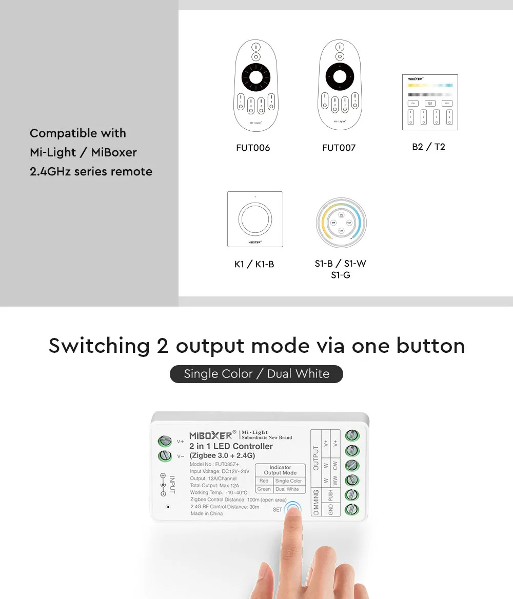 2.4G RF Led Strip Controller DC12-24V FUT035Z+2in1/FUT037Z+3in1+Zigbee 3.0 For Single Color Dual White RGB RGBW RGB+CCT LED Lamp