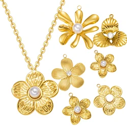 5pcs Stainless Steel Flower Pendant For Jewelry Making PVD Gold Plated Earrings Necklace Charms Jewellery Findings Accessories