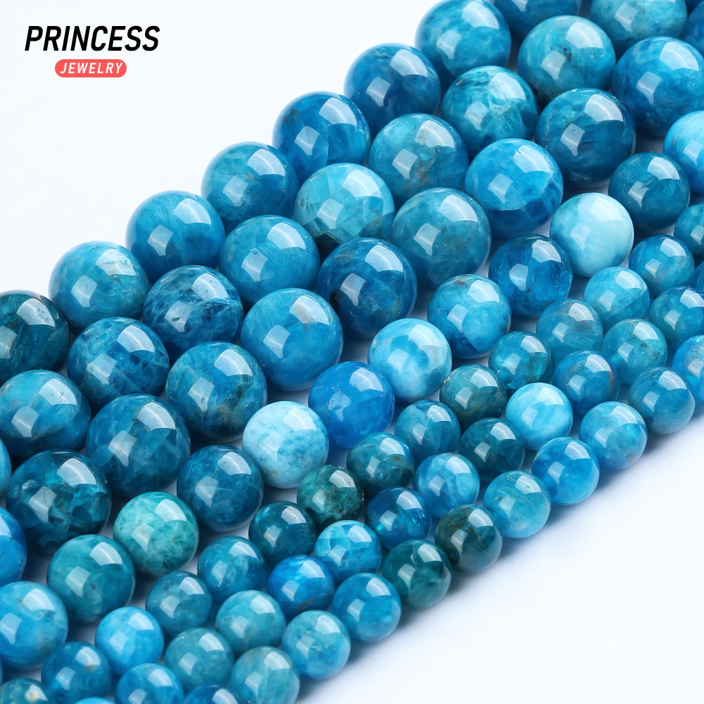 Natural Apatita Azul Loose Stone Beads para Fazer Jóias, DIY Acessórios, Pulseiras, Brincos, Colar, 6mm, 8mm, 10mm, Atacado