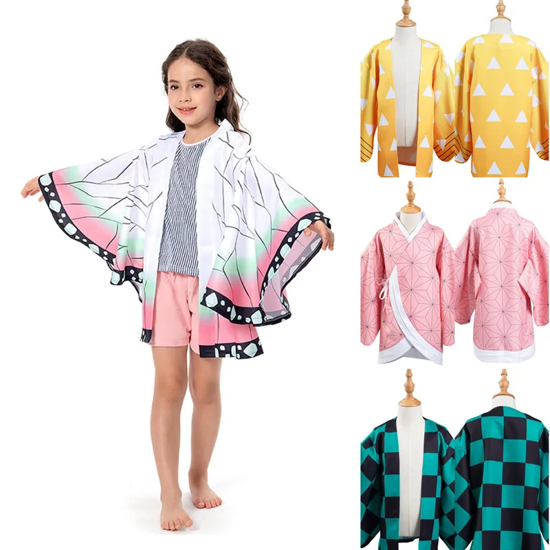 Kids Children Tanjiro Kamado /Kamado Nezuko Cosplay Costume Jacket Coat Kimono Halloween Carnival