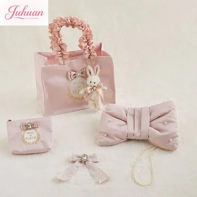 Japanese New Sweet Cute Rabbit Bear Rhinestone Bow Pendant Sweet Kawaii Girl Women's Bear Bag Charm Pendant Keychains