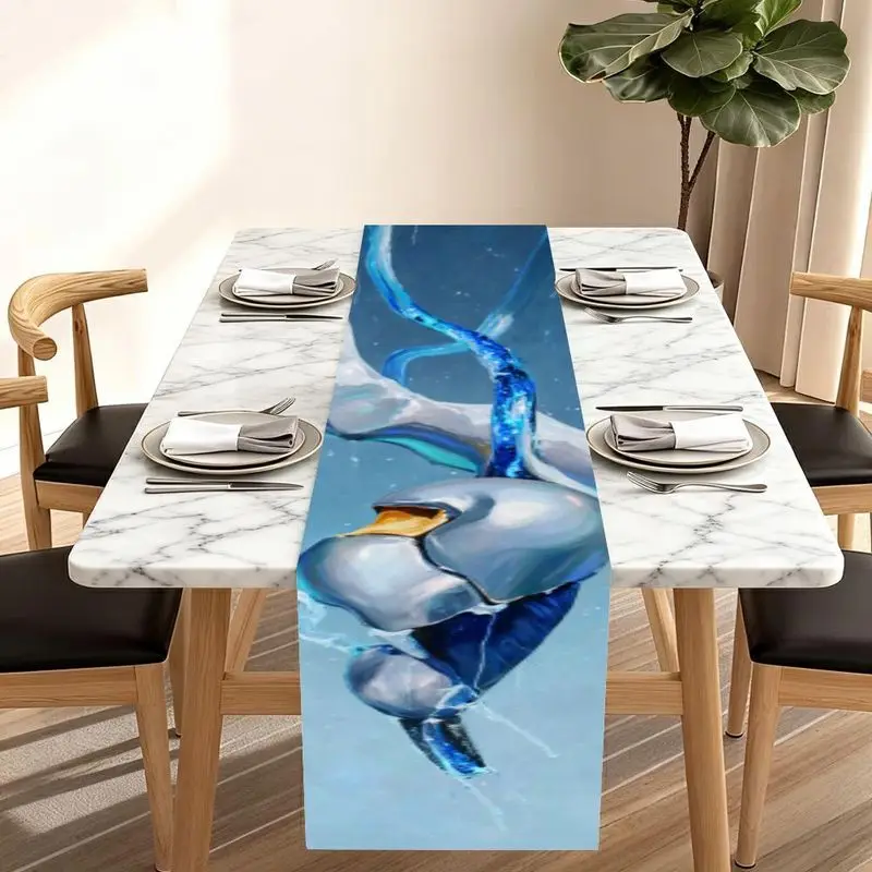 1 Piece of Modern Abstract Waterfall, Fluid Marble Texture - Blue, White, and Gold Table Runner, Suitable for Farmhouse, Indoor, Kitchen, Celebrations, Table Decoration, Restaurant, and Banquet Decoration Supplies