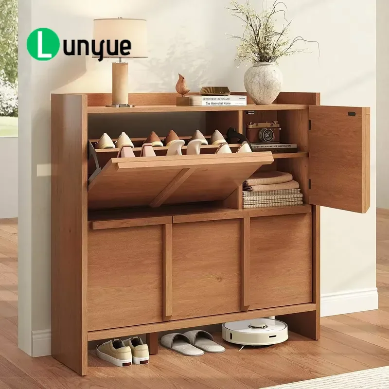 Modern Wooden Shoe Cabinet 100lb Capacity with Concealed Handle Vents and 3 Speed Adjustable Flip Drawer Easy to Assemble for