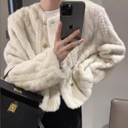 Autumn and Winter New Thickened Small Fragrant Eco friendly Fur Fur Coat Women's Round Neck Double Row Buckle Short Style Loose
