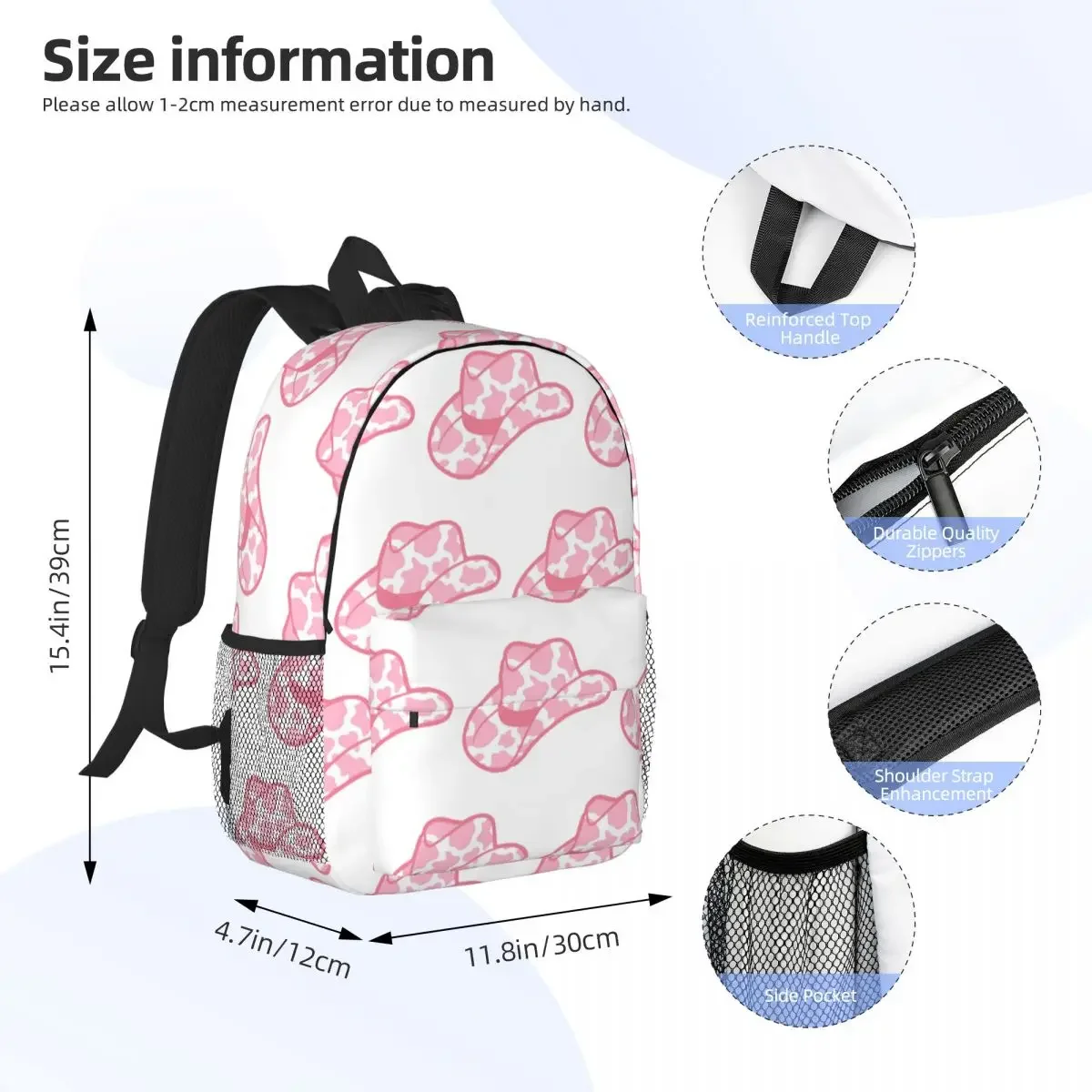 Preppy Pink Cowboy Hat Backpacks Teenager Bookbag Casual Children School Bags Travel Rucksack Shoulder Bag Large Capacity