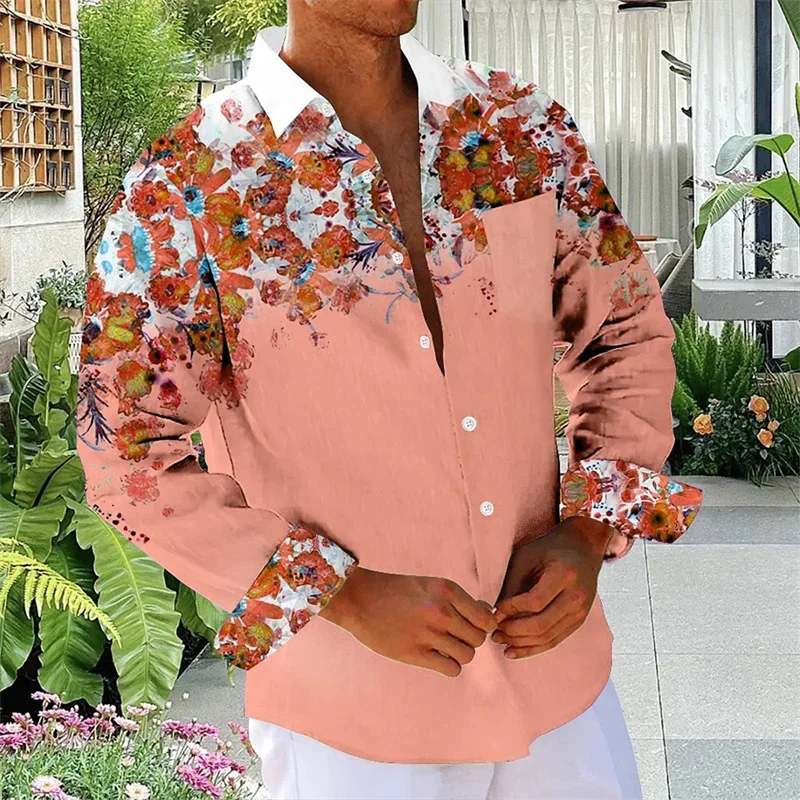 Men's Floral Button Lapel Front  Shirt Beach Shirt Long Sleeve Hawaii Daily Vacation Spring Summer 3D Printing 12 Colors Top ﻿