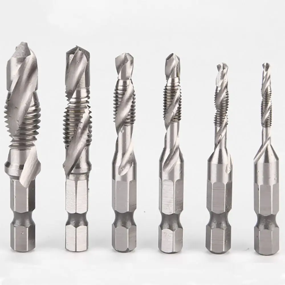 Hex Shank Titanium Plated HSS Screw Thread Metric Tap Drill Bits Screw Machine Compound Tap M3 M4 M5 M6 M8 M10 Hand Tools