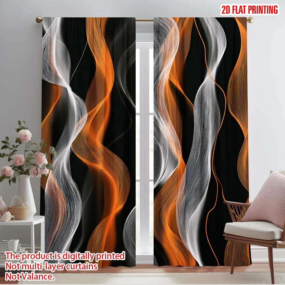 2pcs,2D plane printing Popular Curtain Panels Curvy Stripes Versatile Fabric (without rod) Gifts for Bedroom, Living Room,