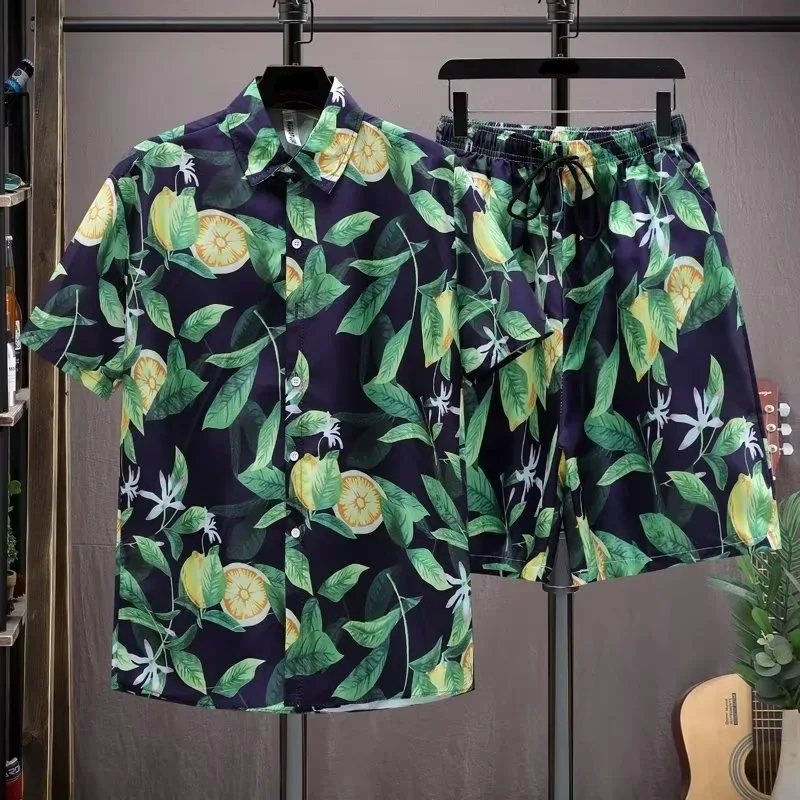 

Новая гавайская рубашка и шорты, мужской комплект в гонконгском стиле, 3D летняя тонкая пляжная рубашка для отдыха, пляжная рубашка с короткими рукавами и цветочным принтом, комплект из двух предметов