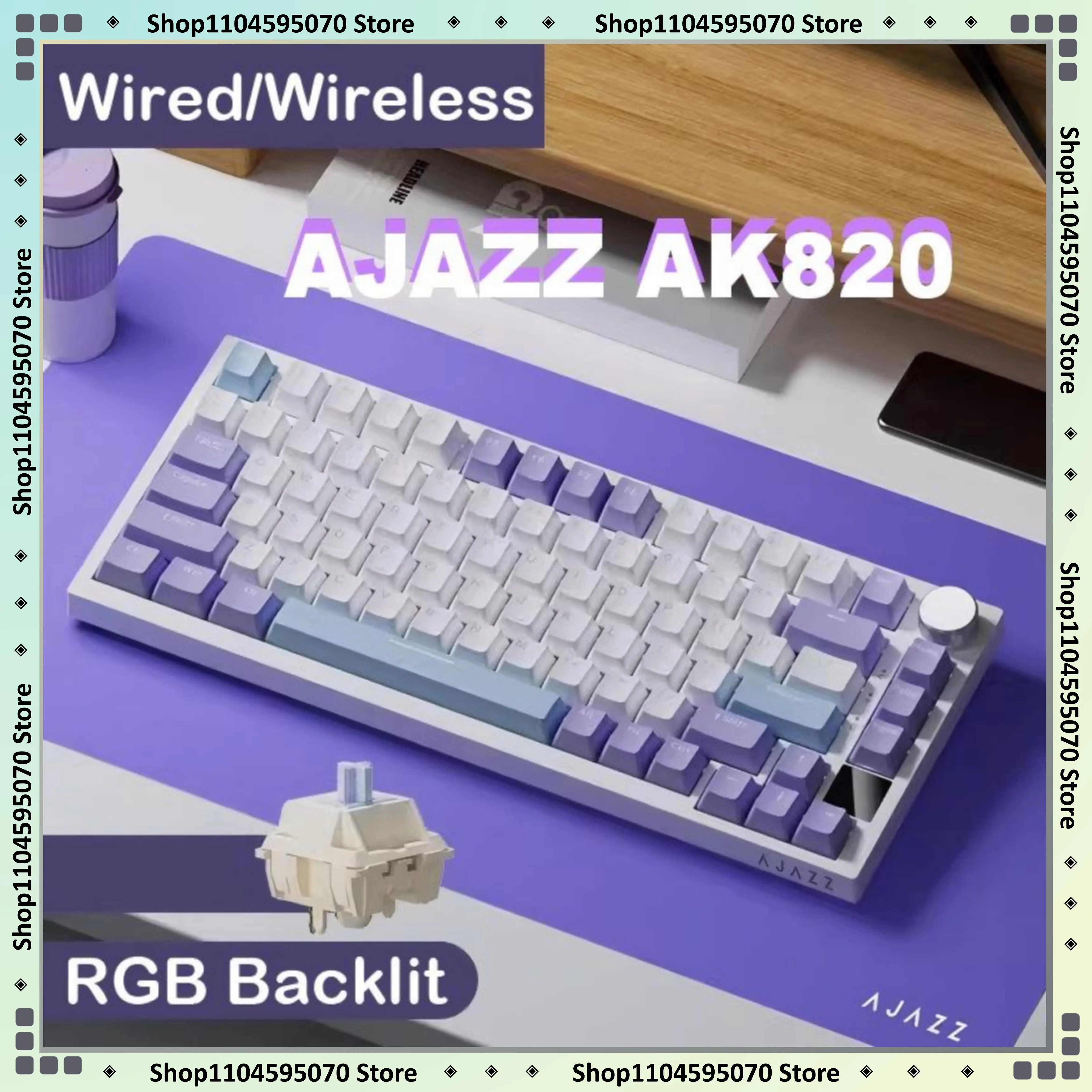AJAZZ AK820 Wireless Gaming Keyboard, GASKET Structure, RGB Backlight, 5-Layer Sound Dampening Foam, PBT Keycaps