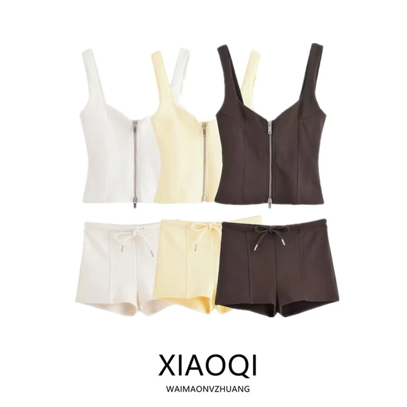 

Double-Sided Fabric Zipper Casual Top Heart Collar orts Women's Faion Set Summer New Arrival 2025 V-ne ort Sve