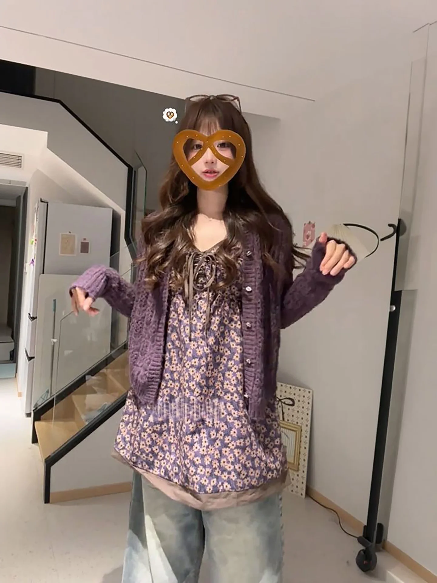 

Retro Floral V-Neck Knitted Short Cardigan And Dress Two-Piece Set for Women Spring Autumn Casual Wear Floral Print Sundress