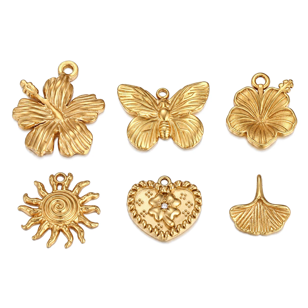 3Pcs Hawaii Flower/Sun/Heart Flower Charm Summer Stainless Steel 3D Butterfly Pendant DIY Necklace Bracelet Craft Jewelry Making