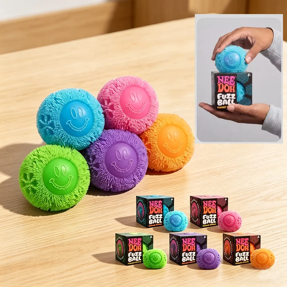2026 Nee Doh Fuzz Ball Stress Ball Blind Box Soft Fluffy Squeeze  Anti-Anxiety Squishy Ball Portable Office Relaxing Gift