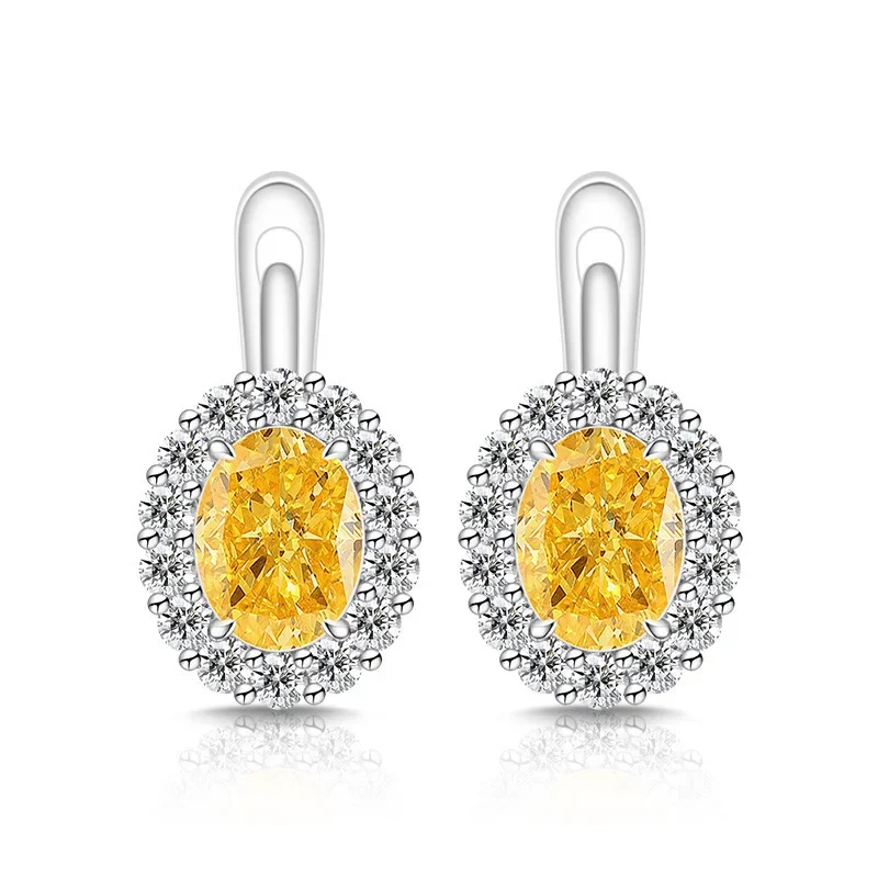 Exquisite Ice Flower-Cut Pigeon Egg 925 Sterling Silver Earrings with High-Carat Diamond Egg-Shaped Earrings for Ladies' Jewelry
