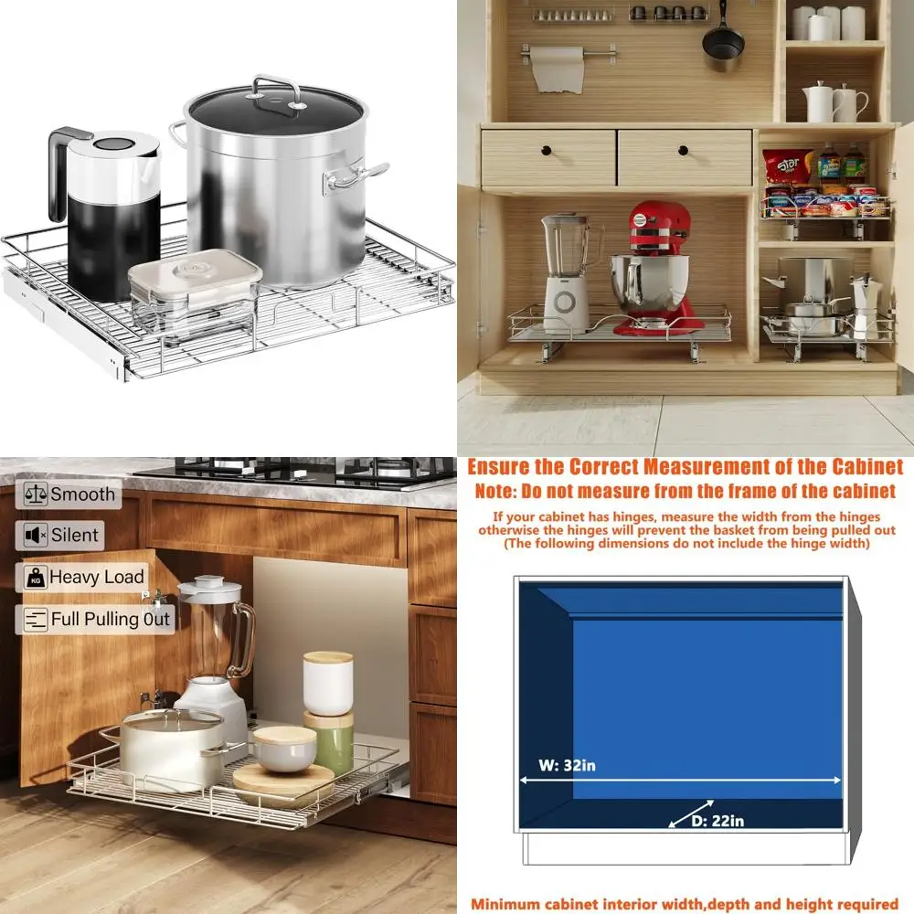 

Kitchen Cabinet Slide Out Organizer Storage 31.5 Wide x 21.5 Deep, Pull Out Shelves for Efficient Kitchen Space