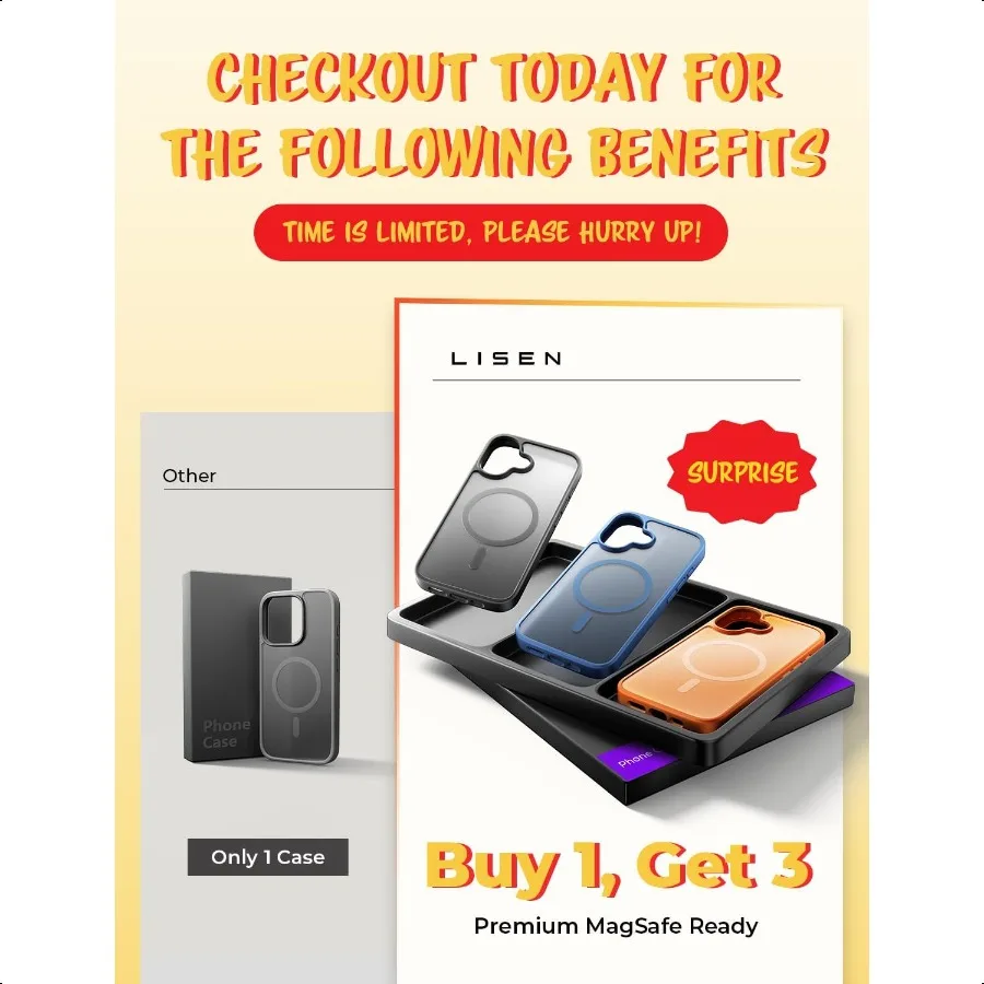 3Pack Magnetic Shockproof for iPhone 17 Case Slim [Fit for MagSafe][Military Grade Drop Protection] Translucent Matte Phone Cas