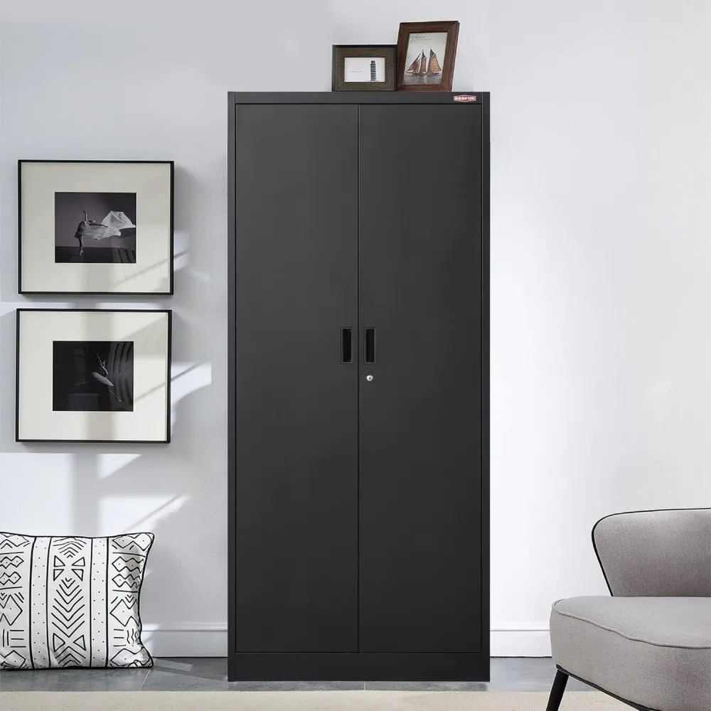

Metal Storage Cabinet, Garage Storage Cabinet, Adjustable Shelves and Locking Doors for Office, School, Garage - Black