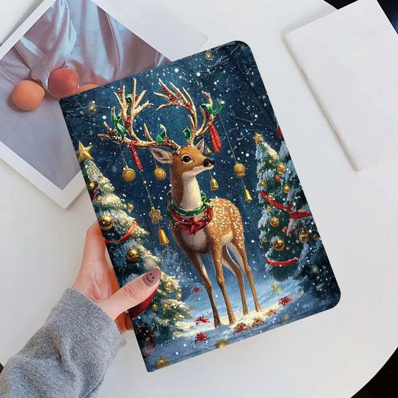 Cartoon Reindeer Snow Scene For iPad Pro Mini Air 1 2 3 4 5 6 7 10 11 th 8 9 gen 11 M4 M5 Foldable Tablet Case Cover