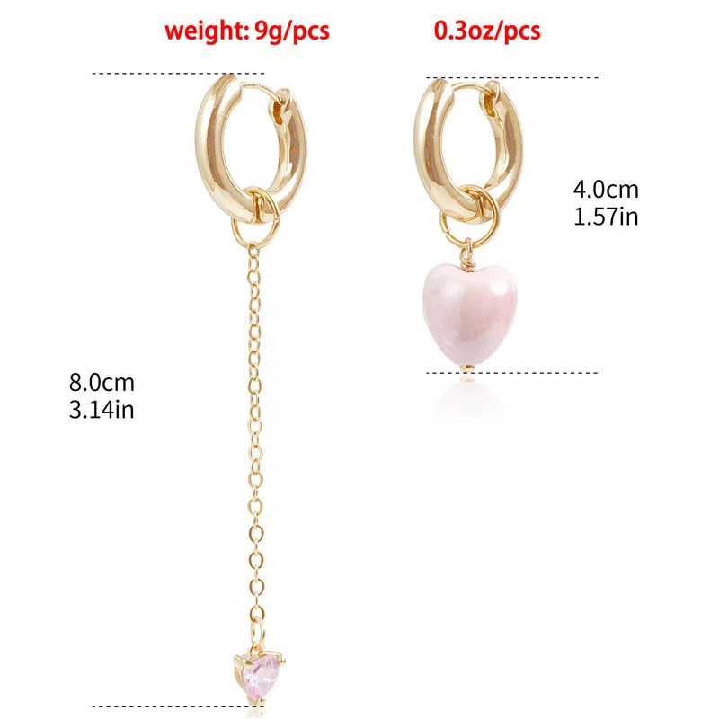 Crystal Heart Tassel Pendant Hoop Earrings Women Fashion Asymmetry Jewelry Girls Romantic Valentine's Day Earring Accessories