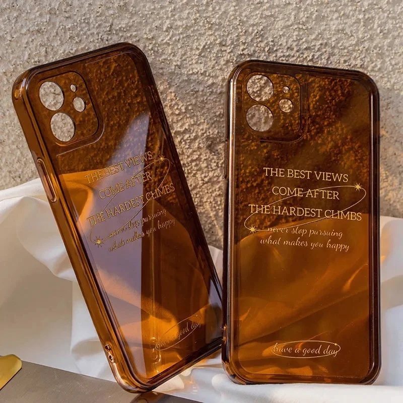 Clear Alphabet Art Clear Phone Case Brown TPU Cover for Iphone Xs Max 14 Plus 11 12 13 Pro Max Xr X Xsmax 6s 7Plus 8Plus Se 2020