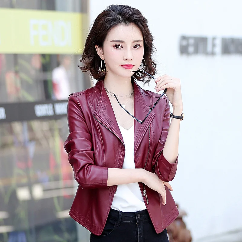 

2023 Women's Leather Coat Sheepskin Lady's Jackets Short Slim Oversize Autumn Winter New Small Leather Jacket Roupas Femininas C