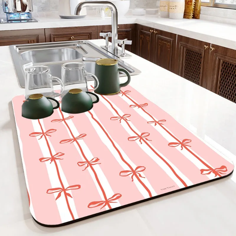 Macaron Multicolor Stripe Dot Swirl  Drain Pad  Soft Absorbent Waterproof Anti Slip Kitchen Sink CounterTableware Decor