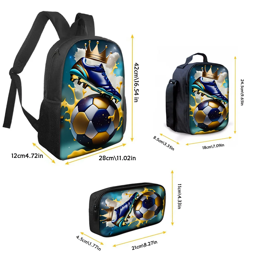 3pcs Soccer Print Backpack Set - Large-Capacity Casual Backpack, Perfect for Daily Travel
