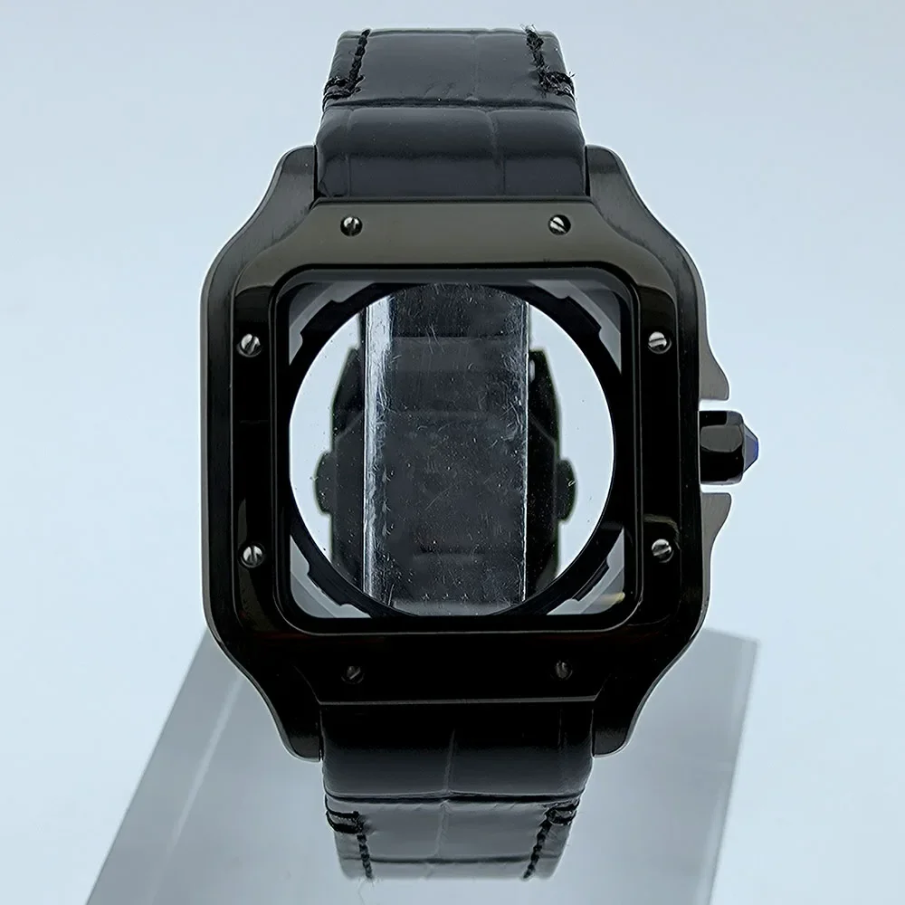 NH35 Watch Case 38mm Square Roma 27mm Dial Folding Buckle Square Stainless Steel Case Leather strap fit for NH35 NH36 Movement