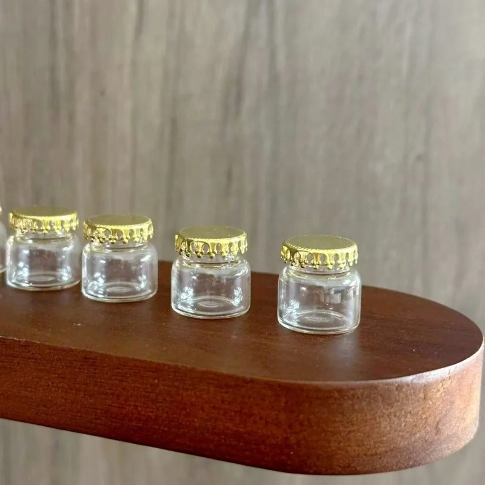10pcs Cute Mini Glass Bottle DIY Kitchen Model Glass Jar with Golden Caps Miniature Figurines Home Decor