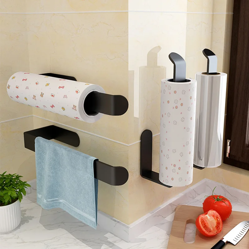 Platzsparender, selbstklebender, an der Wand montierter Taschentuchhalter, Küchenaufbewahrungsorganisator, doppelter Verwendungszweck, Toilettenpapier, Handtücher, ohne Bohren – Detail 3