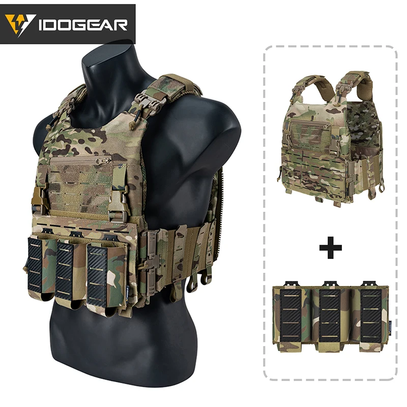 IDOGEAR-LSR Vest tático com Triplo Mag Bolsa, fivela de liberação rápida, placa de corte a laser, engrenagem, acessórios de combate, 500D, 5.56