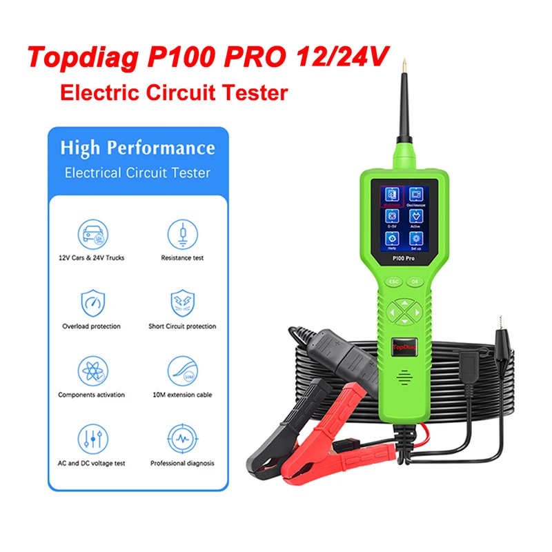 2024 TOPDIAG P100 Pro Power Probe Scan Car Electric Circuit Tester Diagnosis 12V/24V Battery Tester Automotive Diagnostic Tool