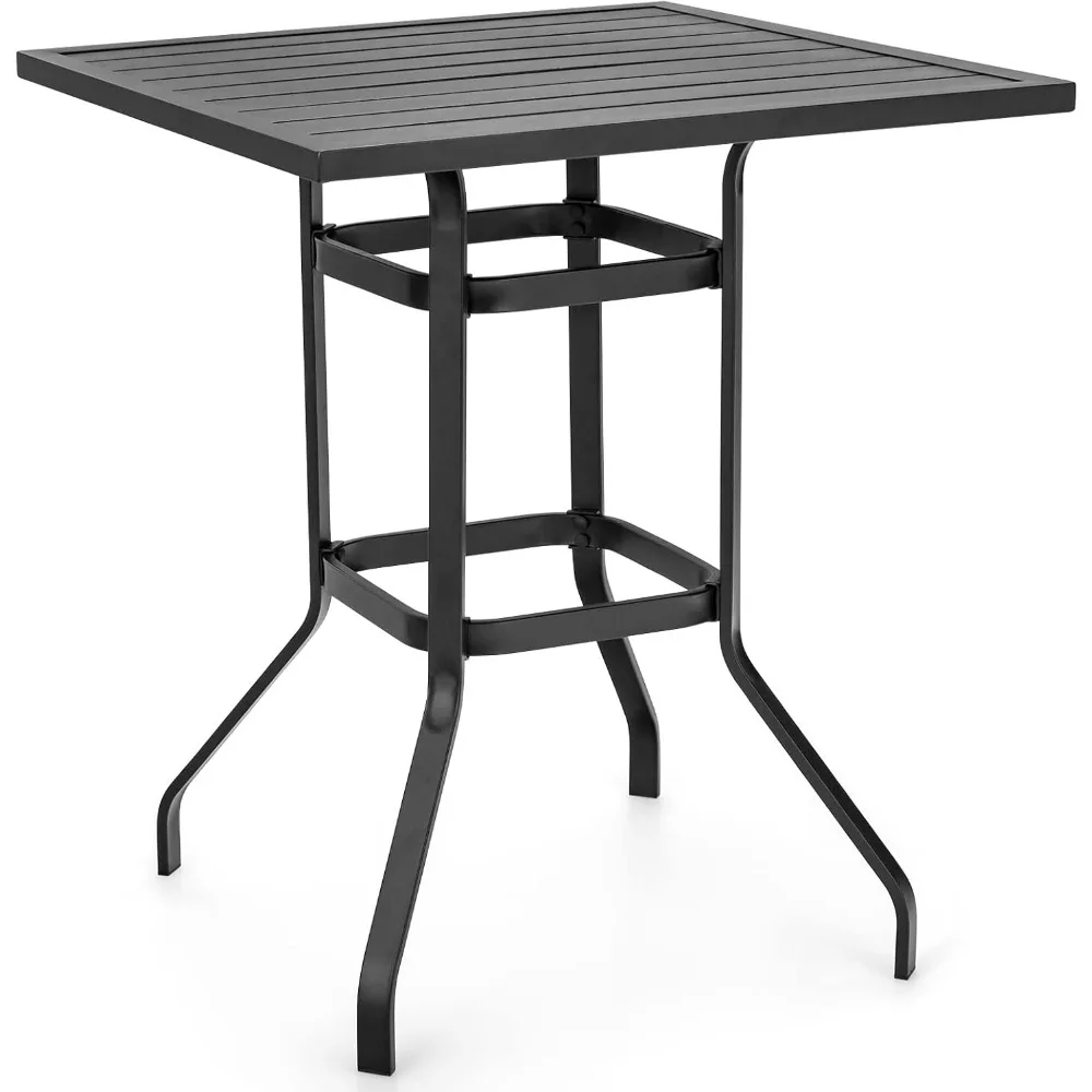 

Patio Bar Height Table, 32 Inch Outdoor Steel Square Bar Table, Bistro High Top Table W/Powder-Coated Tabletop, Solid M