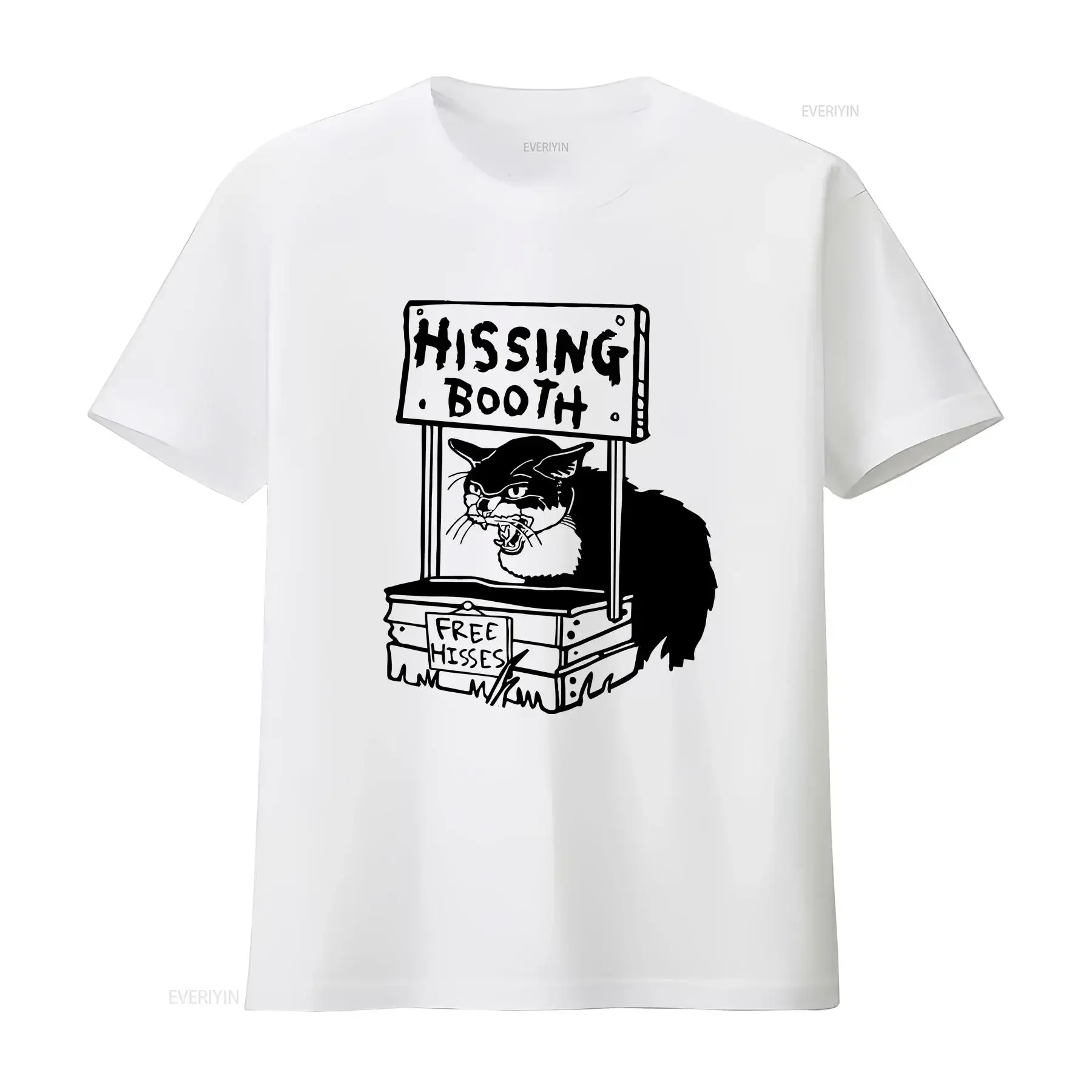 

Hissing Booth Funny Cat Graphic Tee Cotton Casual Round Neck T-Shirt for Men Women