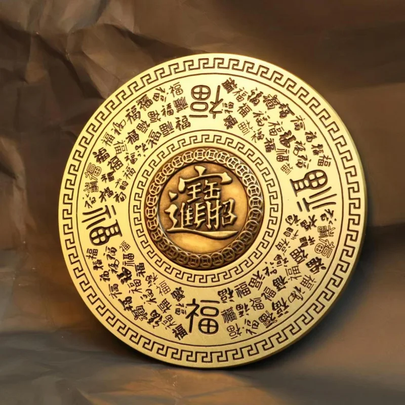 Brass Baifu Portable Handheld Piece Bagua Compass Study Room Ornament Double-Sided Rotating Wealth-Attracting H