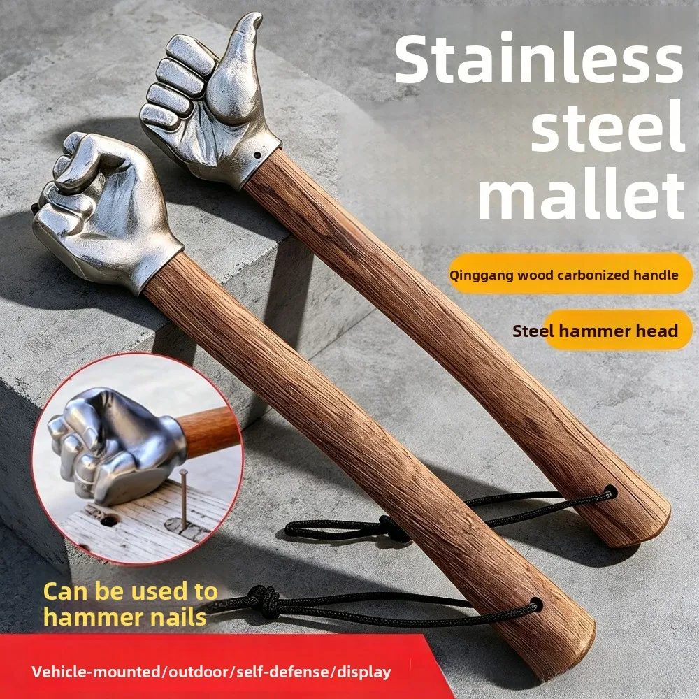 Creative Biomimetic Fist Hammer High Carbon Steel Solid Hammer Wooden Handle Self-Defense Window Breaker Decor Self Defense