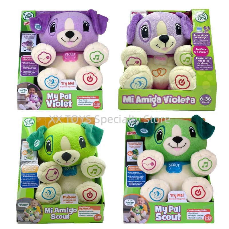 LeapFrog My Pal Violet elektronische interactieve knuffel hond met geluid en licht muziek leren Spaans Engels vroeg speelgoed