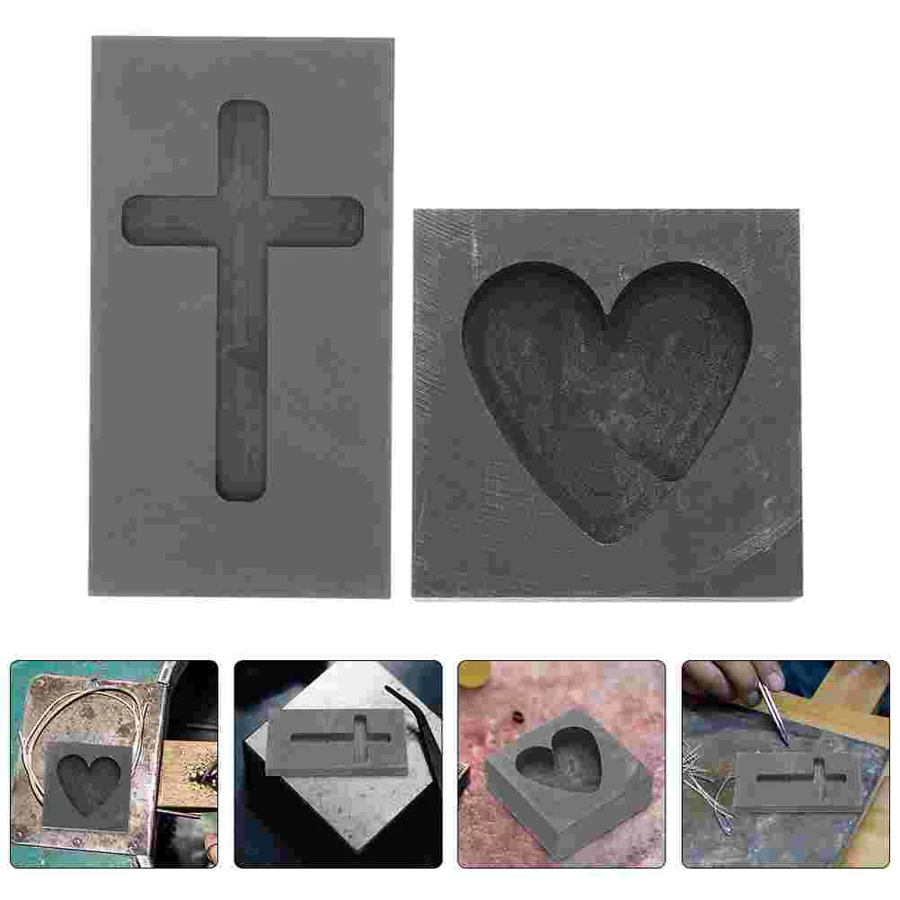 

2 Pcs Graphite Ingot Mold Gold Silver Copper Brass Zinc Heart Shape 2pcs Molds Soap Cross Casting Metal