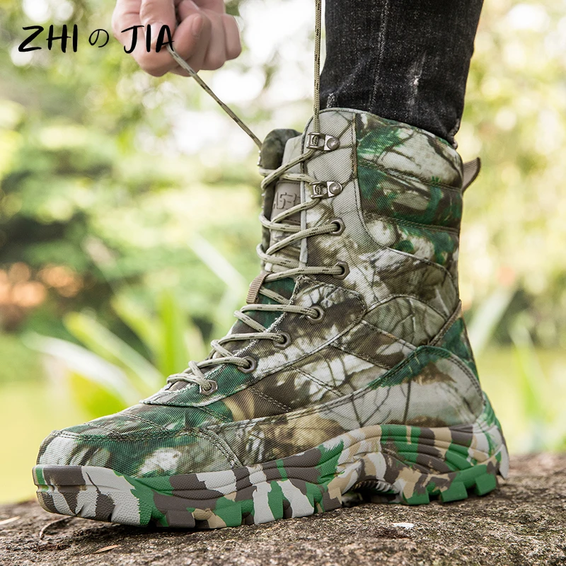 Large Outdoor Training Hiking Boots Men\'s Spring Autumn High Top Camouflage Boots Anti Slip Wear Resistant Mountaineering Shoes